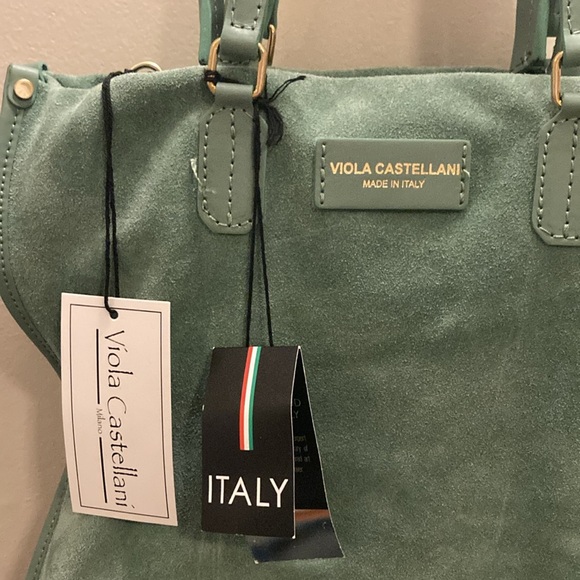 NWT Suede Viola Castellani Green Tote Bag - Picture 2 of 5